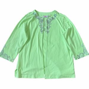 Quacker Factory Womens Layered Shirt Lime Green Sequence Colorful Vibrant Fun L